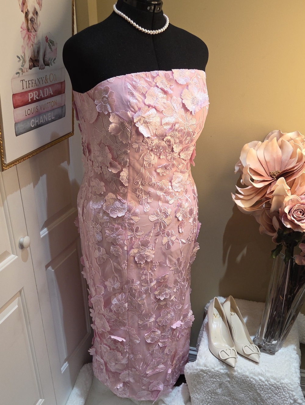 Nwt 1X $ 230 Endless Rose Strapless Pink Floral Embroidered Maxi Dress B3 - Picture 10 of 16